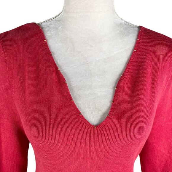 Soft Surroundings Pimi Sweater Medium Red V-Neck Gold Beads - Picture 6 of 16
